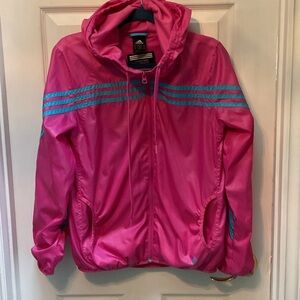 adidas Women's Pink Raincoat/Windbreaker with Blue Stripes
